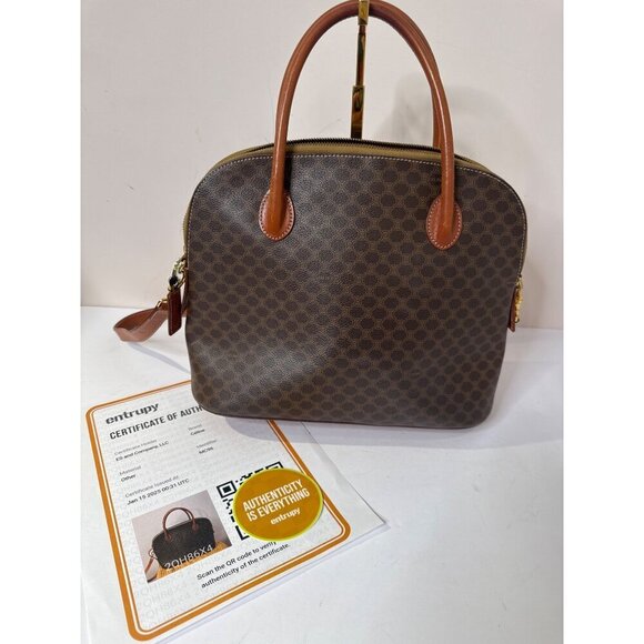 Celine Macadam Brown Coated Canvas & Leather Handbag With Adjustable Strap - Picture 10 of 16